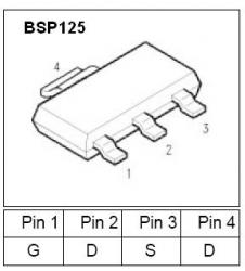 SMT FET - BSP125 N-Channel FET Transistor